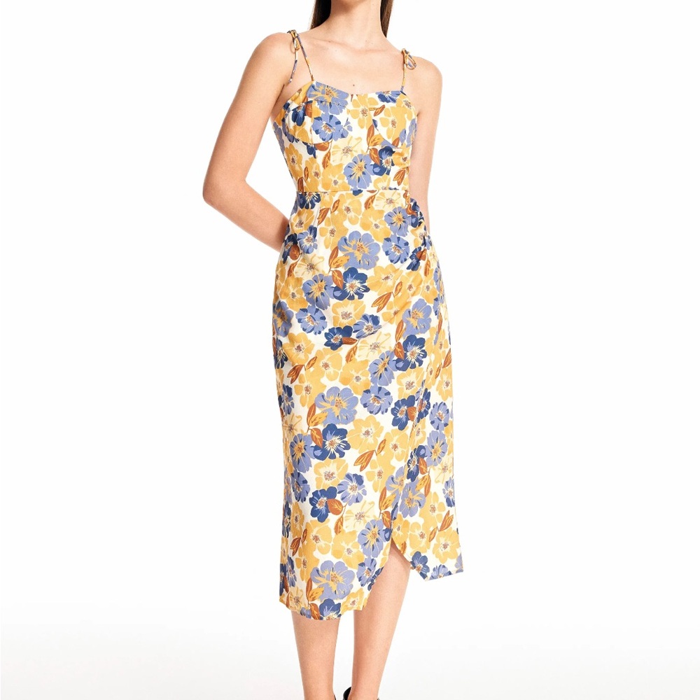 Cider Floral Midi Dress in Blue and Orange
